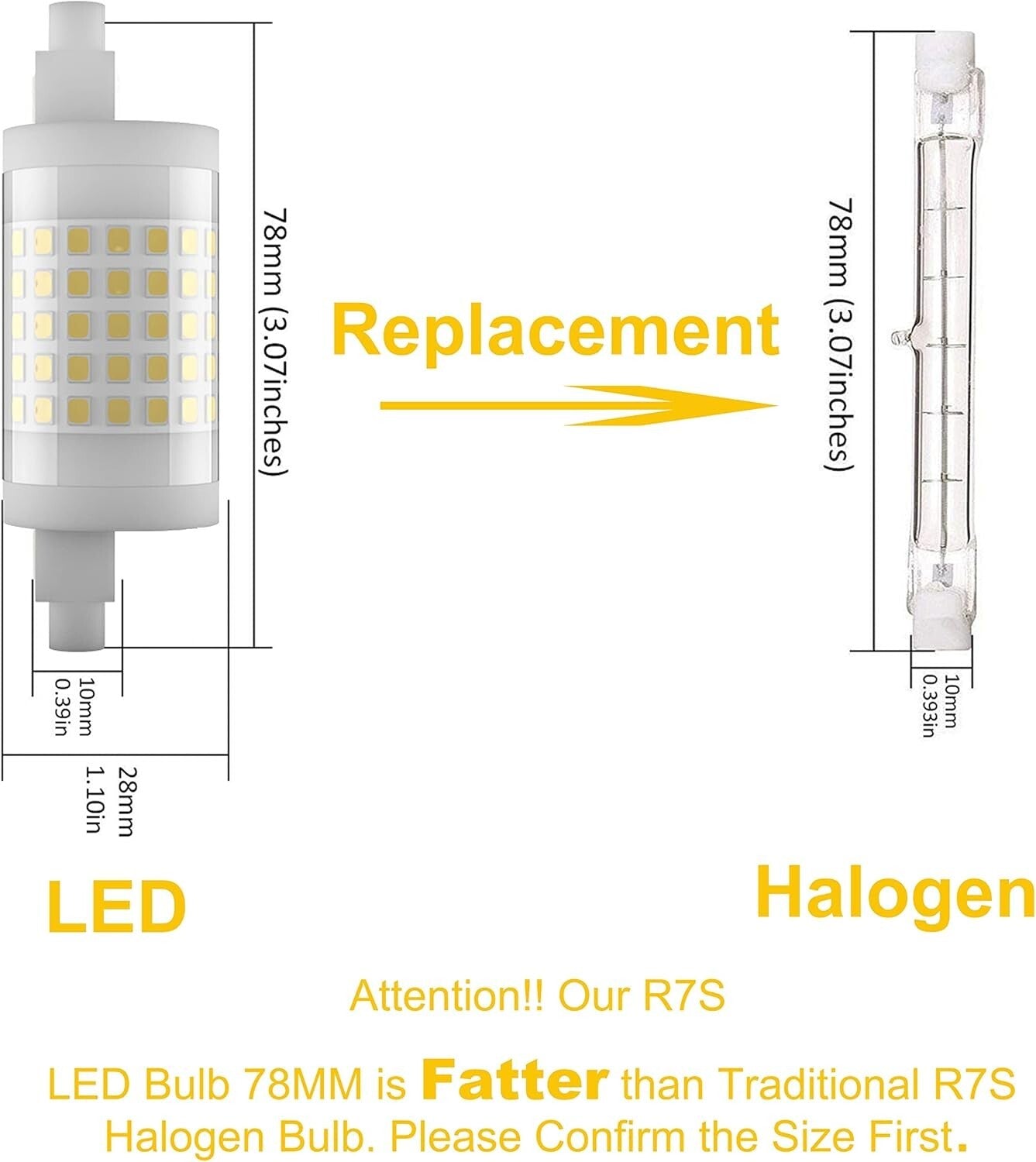 Dimmable R7S LED Bulb 78MM, 10W Warm White 3000K - 100W Halogen Replacement -...
