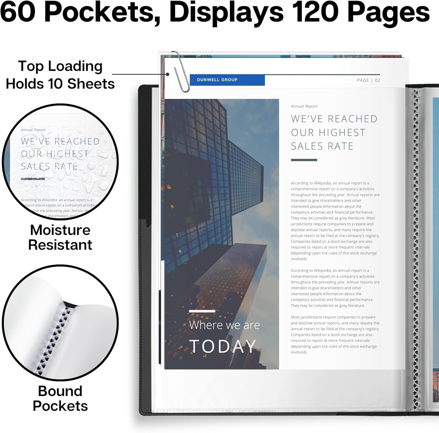 Customizable 60-Pocket Presentation Binder - Premium 8.5 x 11 Document Organizer