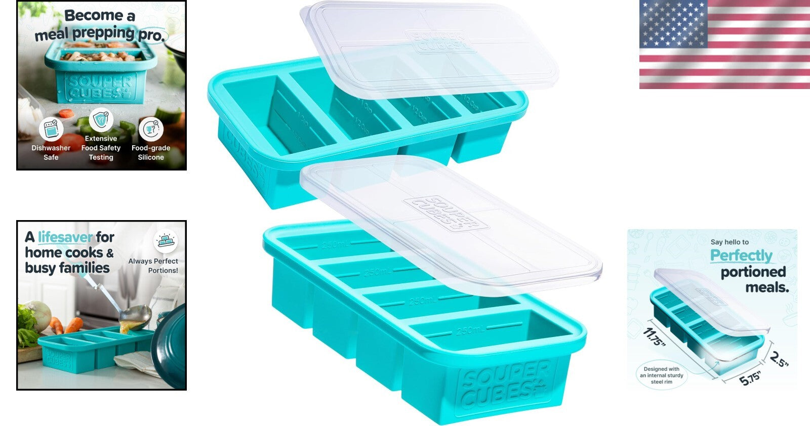 2-Pack Aqua Silicone Freezer Molds With Lids - Perfect for Soup & Leftovers