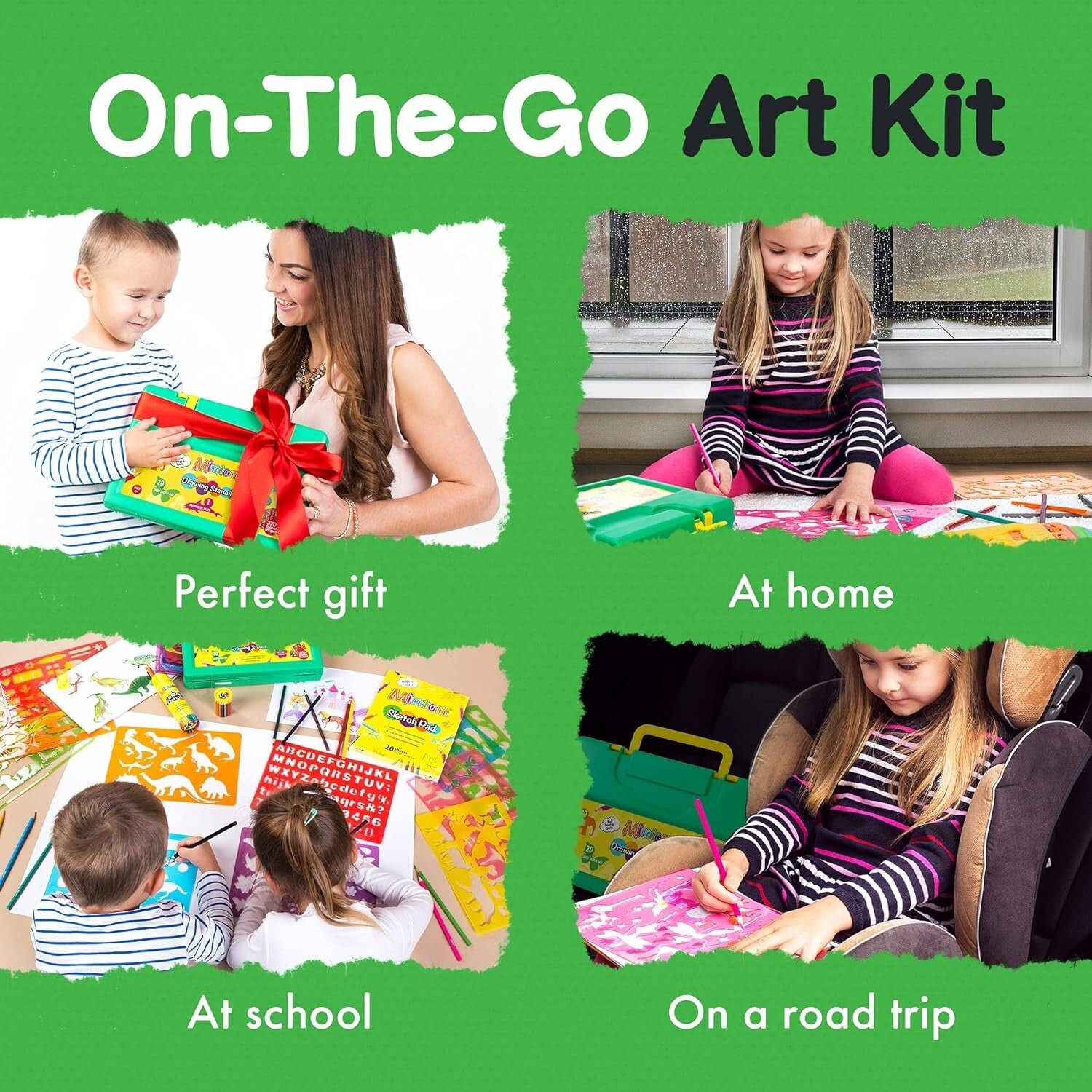 Portable Drawing Kit with Stencils: Ideal Arts & Crafts for Children Ages 4-8