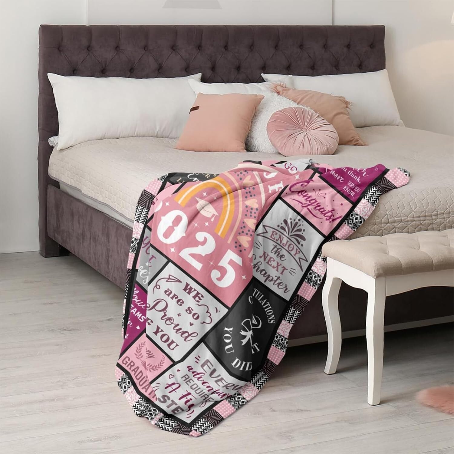Multipurpose Pink Graduation Blanket 60x50 - Ideal Gift for Women Graduates 2025