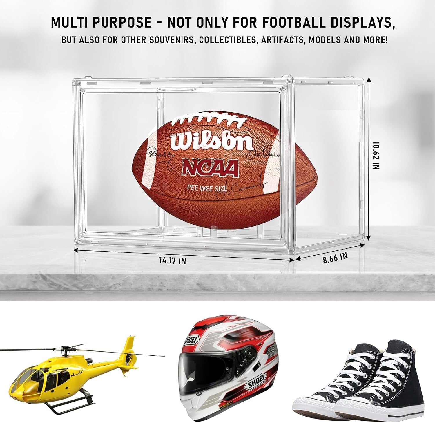Full Size Football Display Cases - Clear Acrylic with Easy Access Magnetic Door