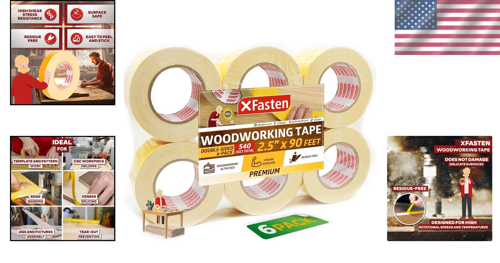 Easy-Peel Double-Sided Tape for Woodworking - Residue-Free & Surface Safe
