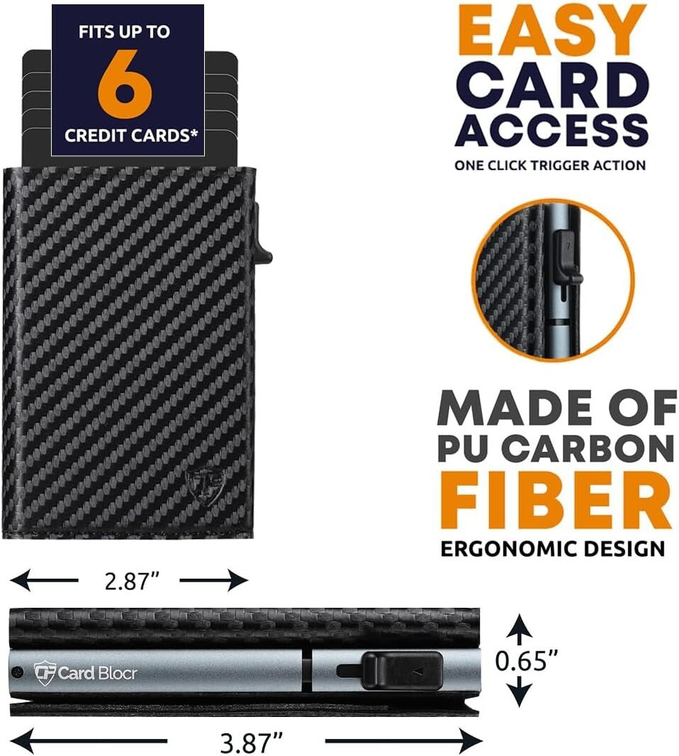 Sleek Men's Minimalist Wallet - Holds 6 Cards, RFID Protection in Black Titanium