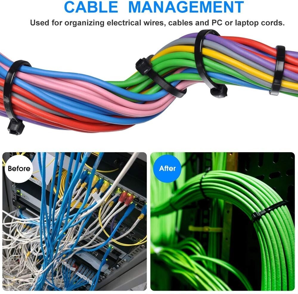 Professional Grade 8 Inch Black Zip Ties - 5000 Pack, 50lb Tensile Strength