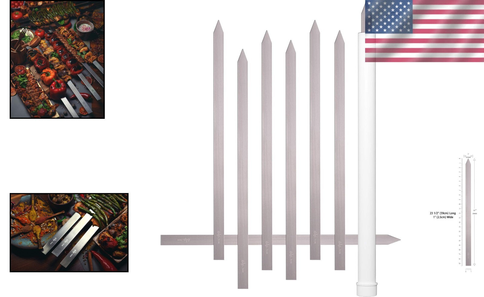 8-Pack 1” Wide Koobideh Skewers - Heavy-Duty Stainless Steel with Carrying Case