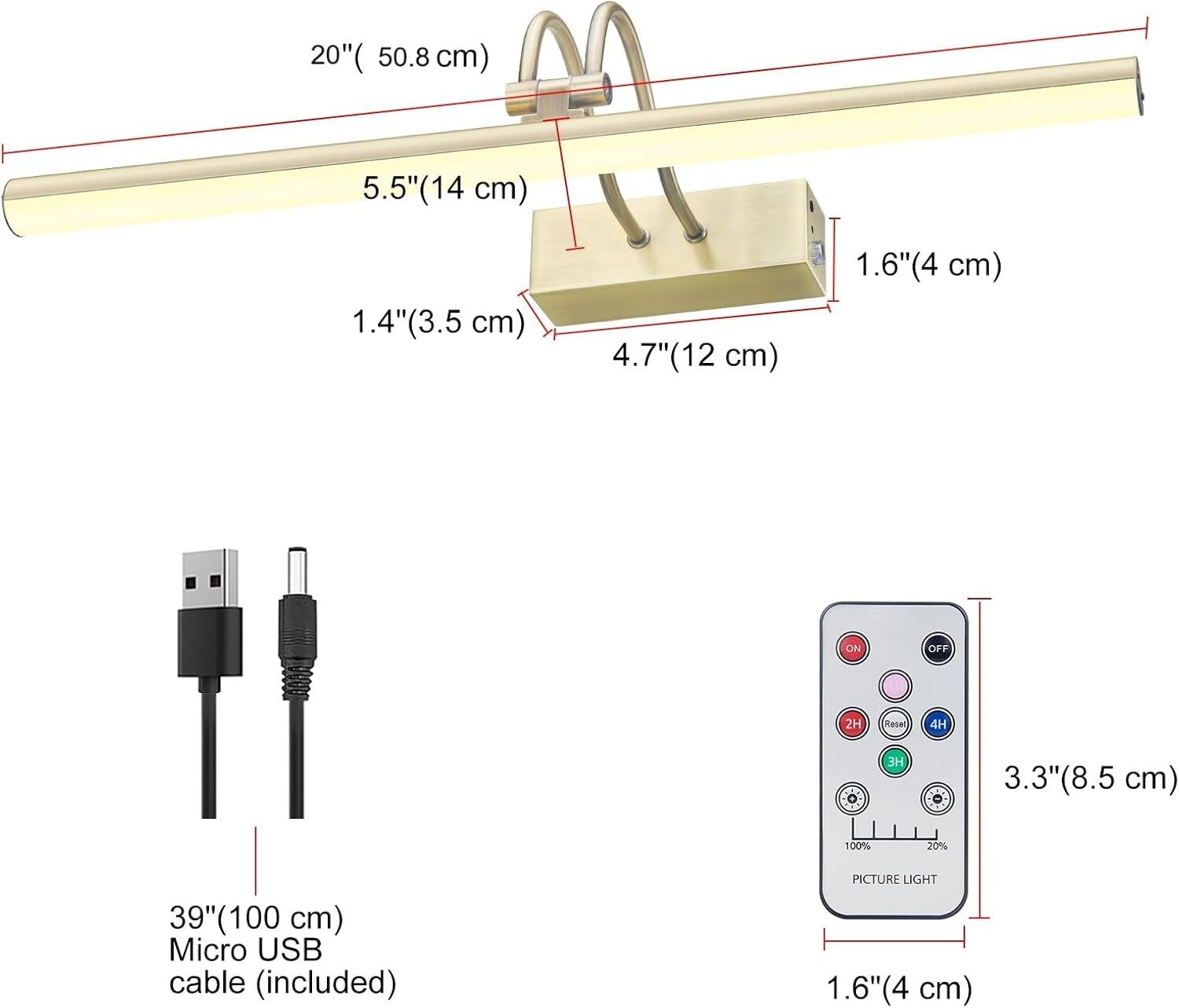 20-Inch Remote-Controlled Wireless Art Light with Timer - Elegant Brass Fixture