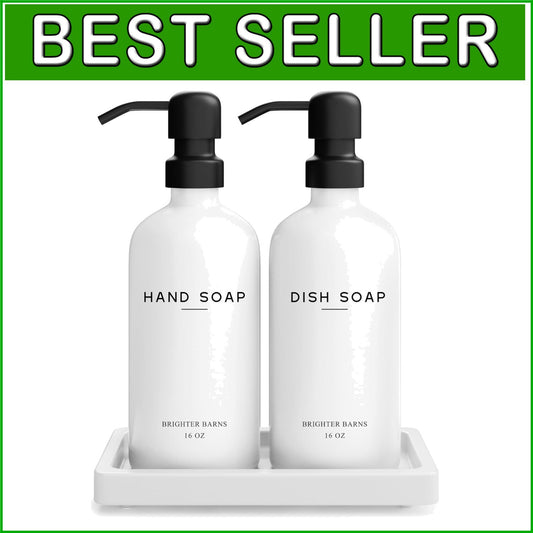 Elegant 3-Piece White Glass Soap Dispenser Set with Ceramic Tray - Eco-Friendly