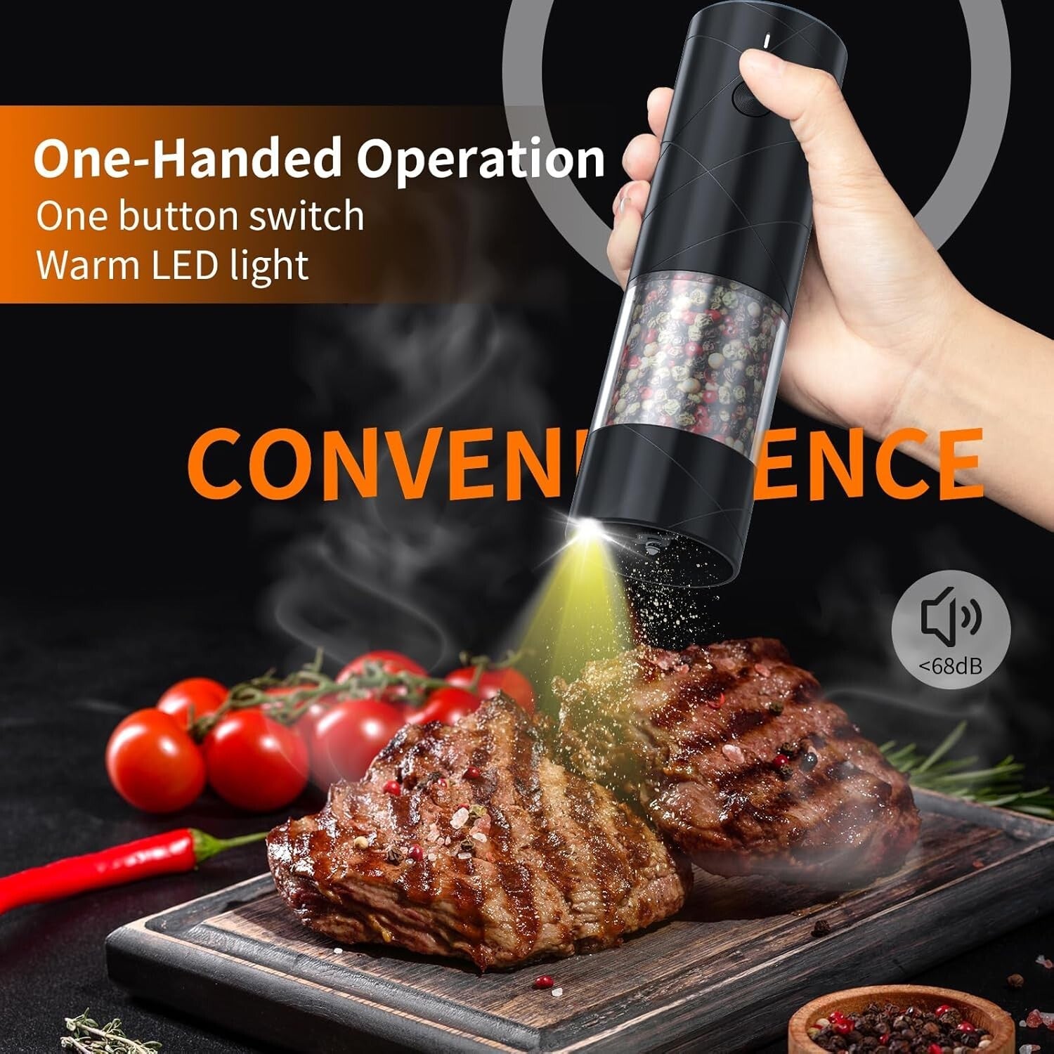 4-Pack Rechargeable Electric Salt & Pepper Grinders with LED Light & Adjustab...