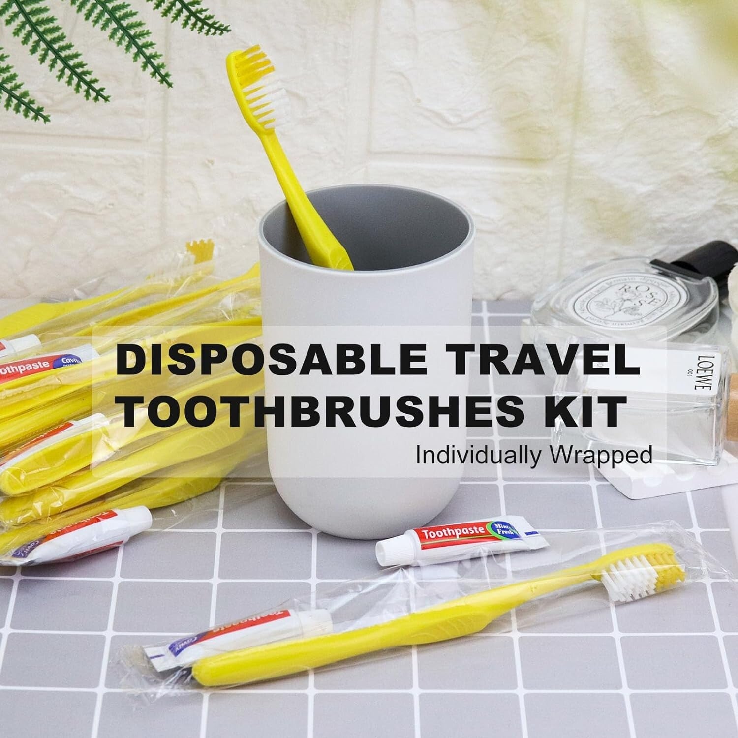 Economical 300 Pack Yellow Disposable Toothbrushes with Toothpaste for Charities