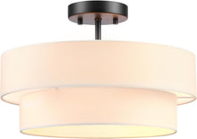 Load image into Gallery viewer, Modern Matte Black Flush Mount Light with White Linen Shade - Easy Installation