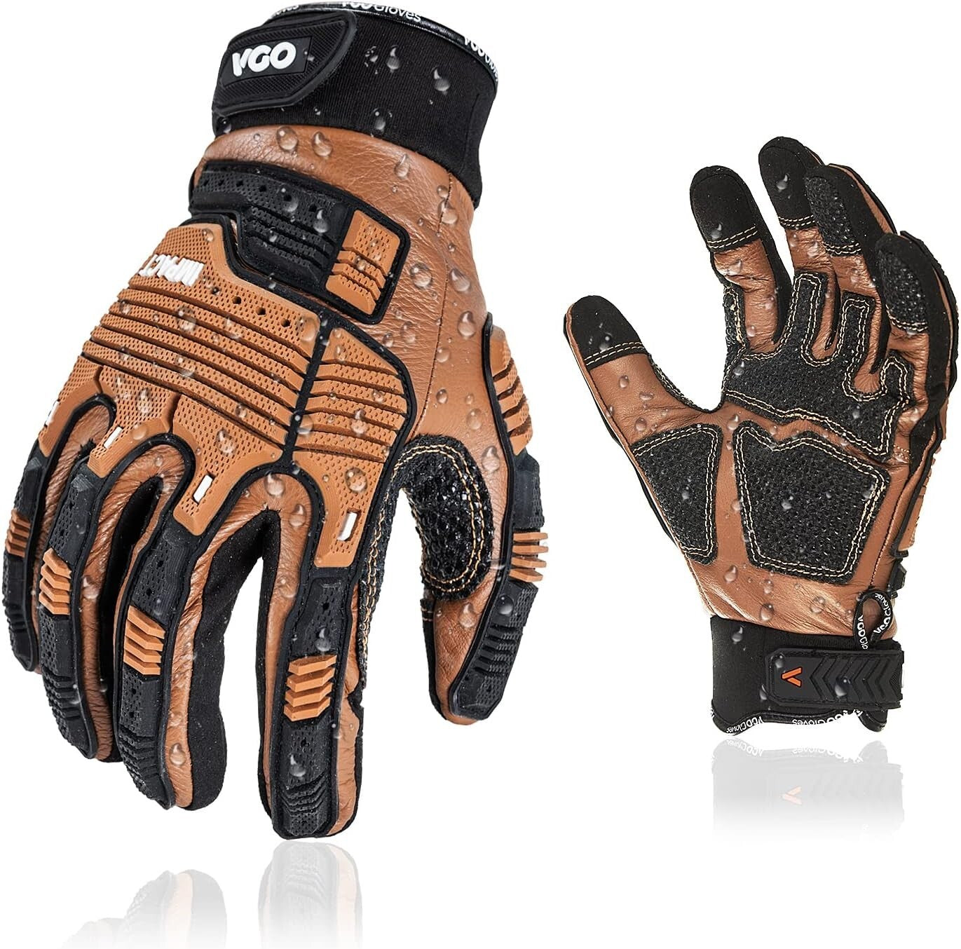 Impact Resistant Leather Work Gloves with Easy Fit and Touchscreen Compatibility