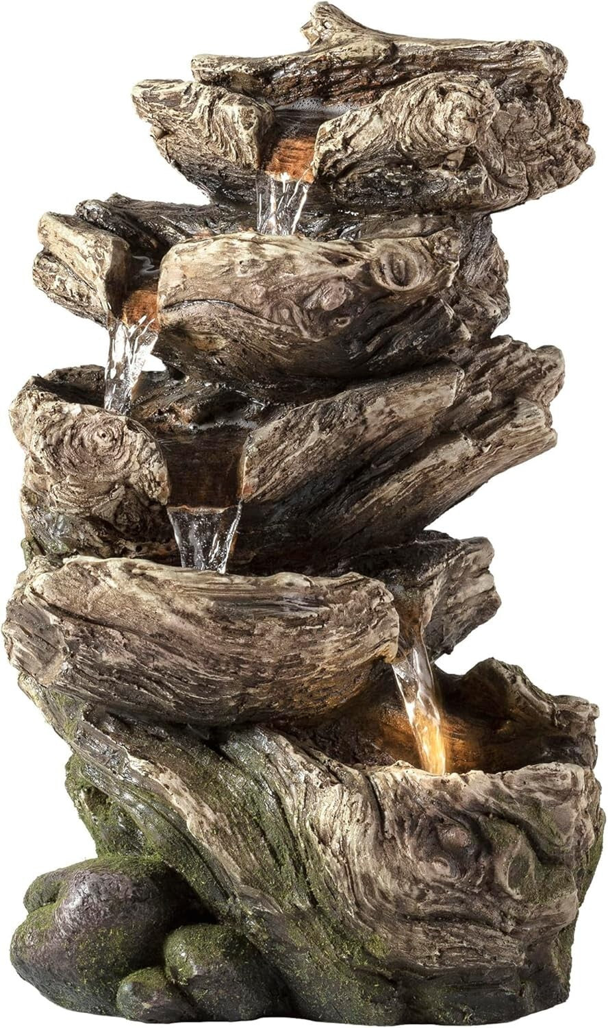 Elegant 5-Tier Indoor Tabletop Water Fountain with LED Lights - 11" Brown