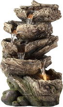 Load image into Gallery viewer, Elegant 5-Tier Indoor Tabletop Water Fountain with LED Lights - 11" Brown