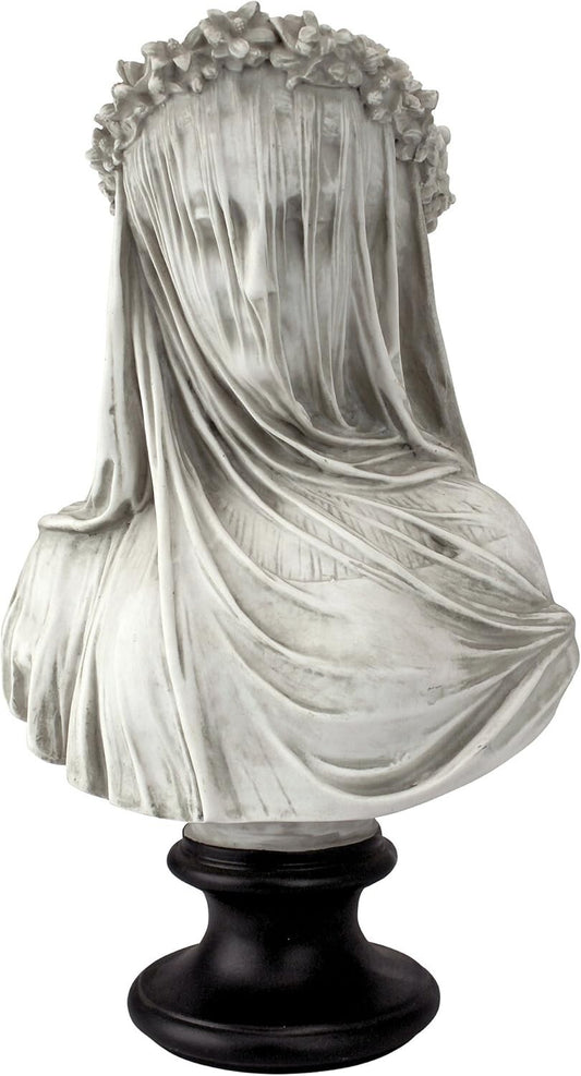 9" Wide Cast Stone Veiled Maiden Sculpture - Handcrafted Historical Art Decor