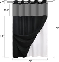 Load image into Gallery viewer, Quick-Dry No Hooks Shower Curtain with Grommet and Liner - 71''W x 86''H Black