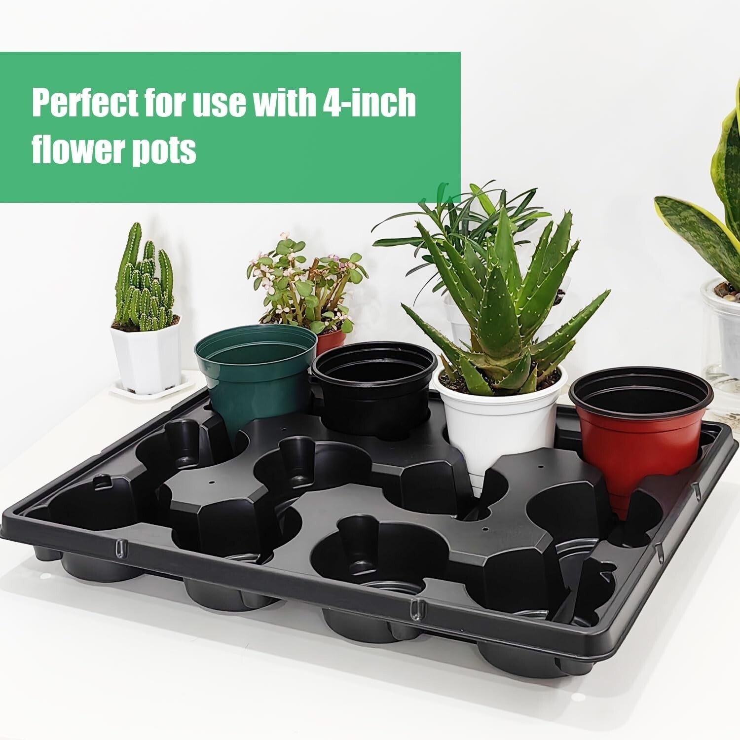 10-Pack 4-Inch Nursery Pot Trays - Durable Black Seedling Carriers with Drainage