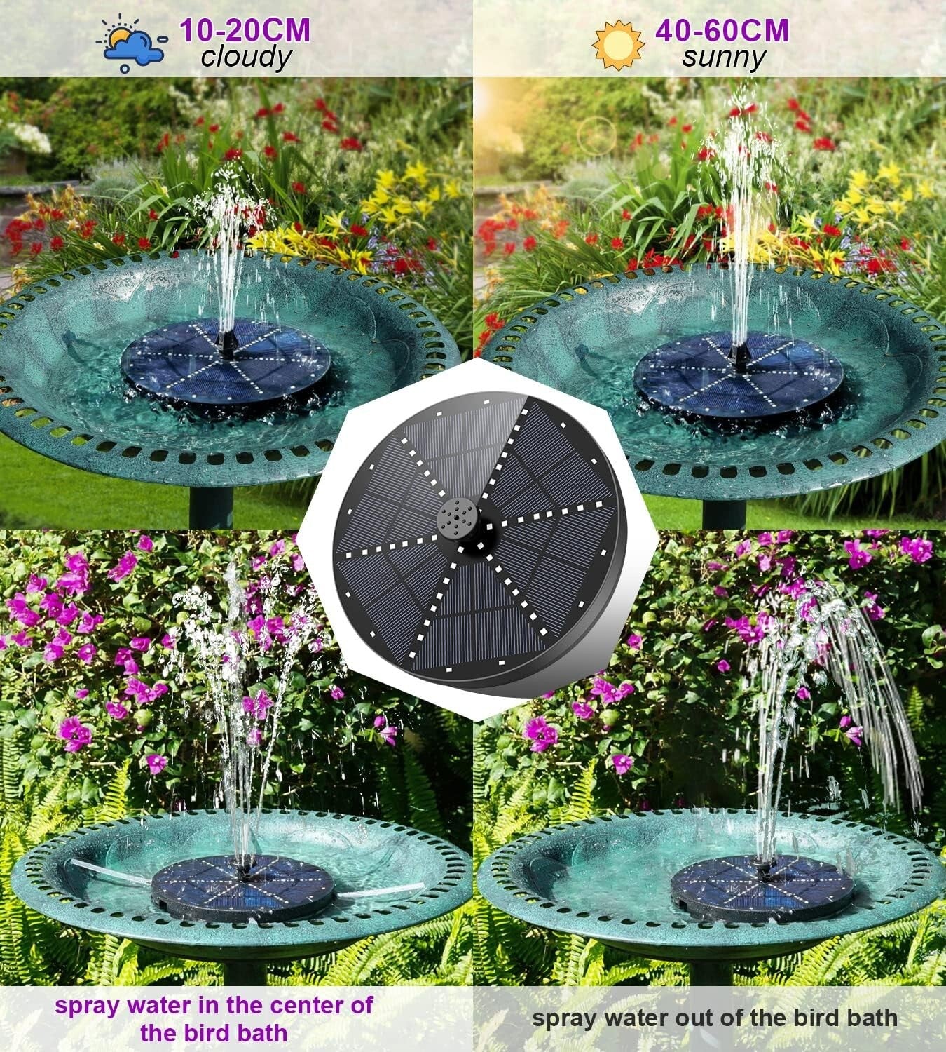 Solar-Powered Fountain with 60 Colorful LEDs, 7 Water Styles & Anti-Drift Fixers