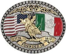 Load image into Gallery viewer, Statement Metal Belt Buckle with American &amp; Mexican Flags - Unique Unisex Style