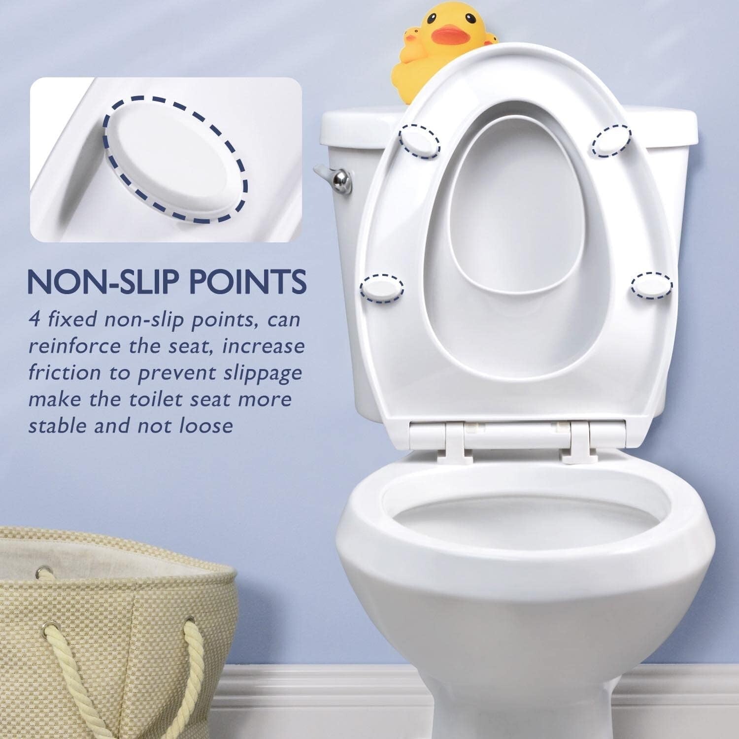 Durable Elongated Toilet Seat with Magnetic Child Seat - White PP Construction