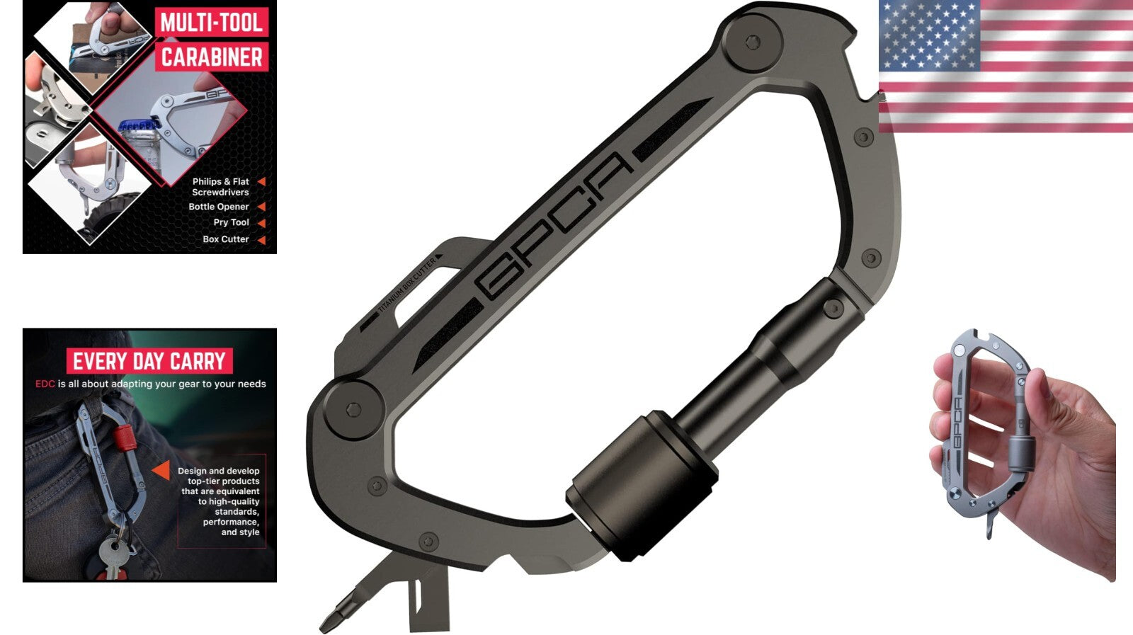 Compact Titanium Carabiner Clip with Key Ring & Bottle Opener - Multi-Purpose
