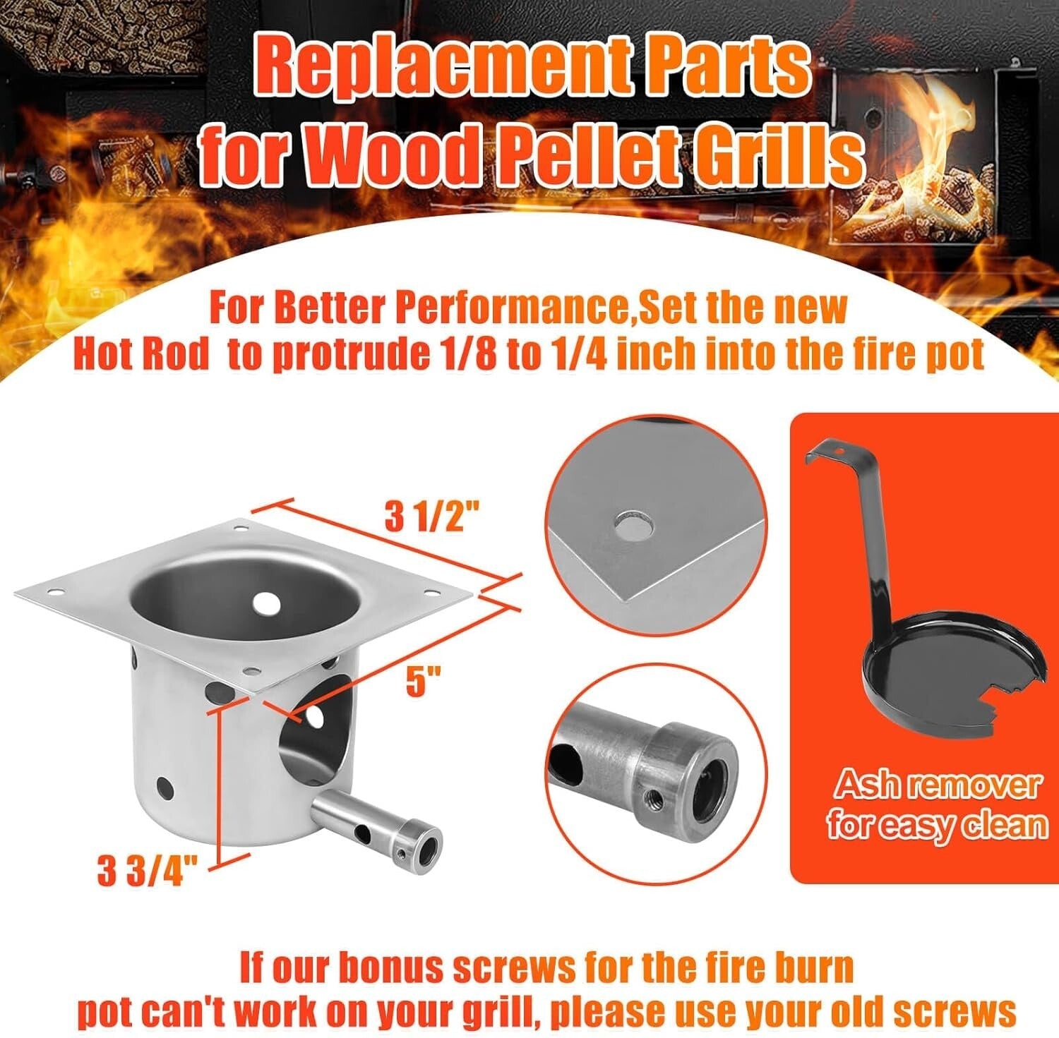 Efficient Pellet Grill Parts Set: Hot Rod, Burn Pot & More for Easy Replacement