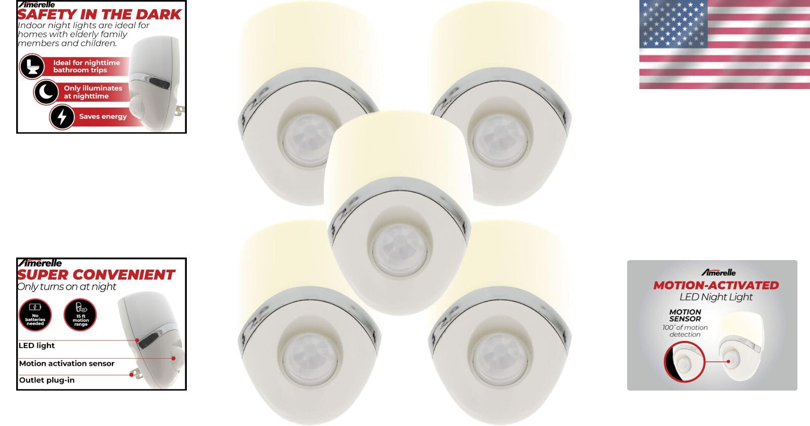 5-Pack Motion Sensor LED Night Lights for Safe Illumination - Nursery & Bathroom