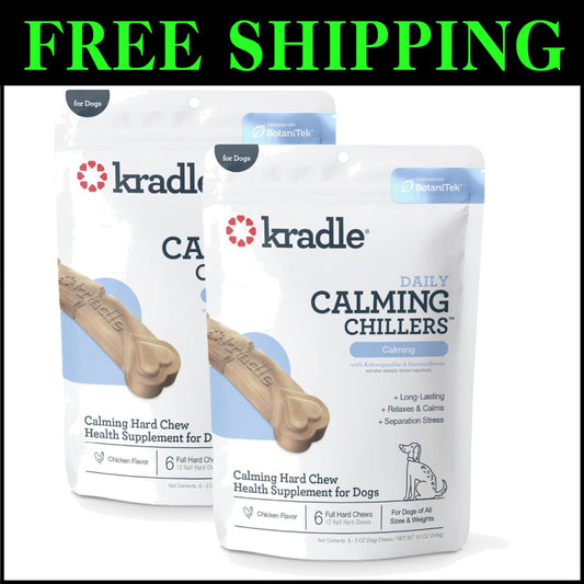 Chillers Calming Hard Chews – Chicken Flavor Anxiety Relief for Dogs 6ct, 2-Pack