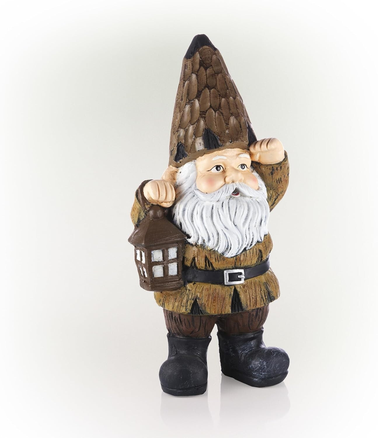 Durable Indoor/Outdoor Gnome with Lantern - 16" Brown Statue for Gardens