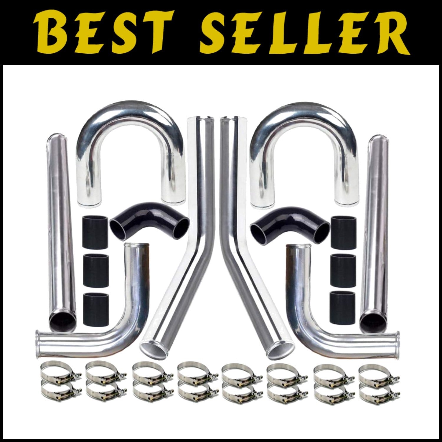 Complete Aluminum Turbo Intercooler Pipe Kit 2.5" with 16 Stainless Steel Clamps