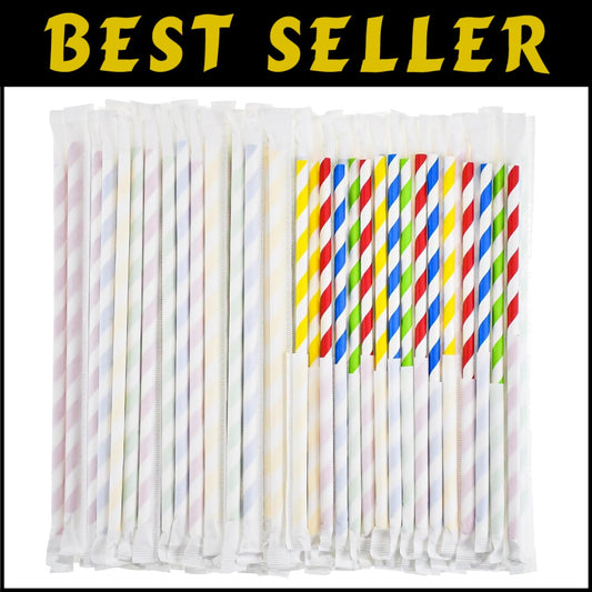 Bulk Biodegradable Paper Drinking Straws - 1000 Individually Wrapped Assorted...