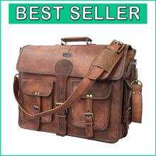 Load image into Gallery viewer, Premium Full Grain Leather Crossbody Bag - 18 Inch Laptop Shoulder Satchel