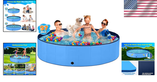 Large Portable Dog Pool with Quick Drain & Foldable Design - 97" Round