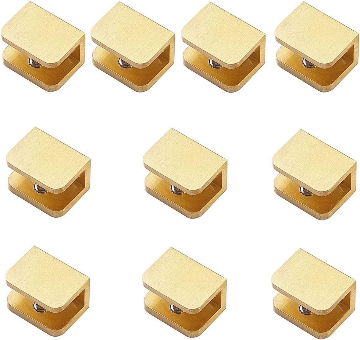 Elegant Pack of 10 Brass Glass Clips for 10-12mm Glass - Effortless Installation