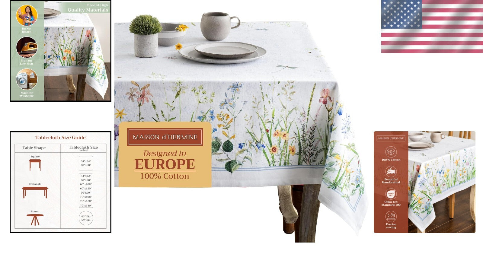 Elegant 100% Cotton Floral Tablecloth - 70 x 90 Inches, Perfect for Weddings