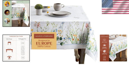 Elegant 100% Cotton Floral Tablecloth - 70 x 90 Inches, Perfect for Weddings