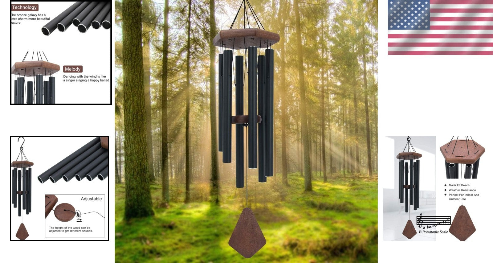 Elegant 30" Indoor/Outdoor Wind Chimes - Musical Home Decoration with Beech Wood