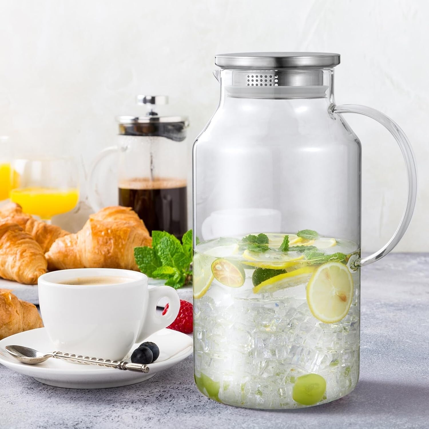 Versatile 1 Gallon Glass Water Jug with Stainless Steel Lid - Ideal for Parties