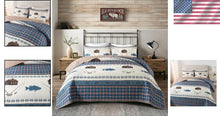Load image into Gallery viewer, Reversible Twin Gone Fishing Quilt with Sham - Cozy Outdoor Themed Bedding