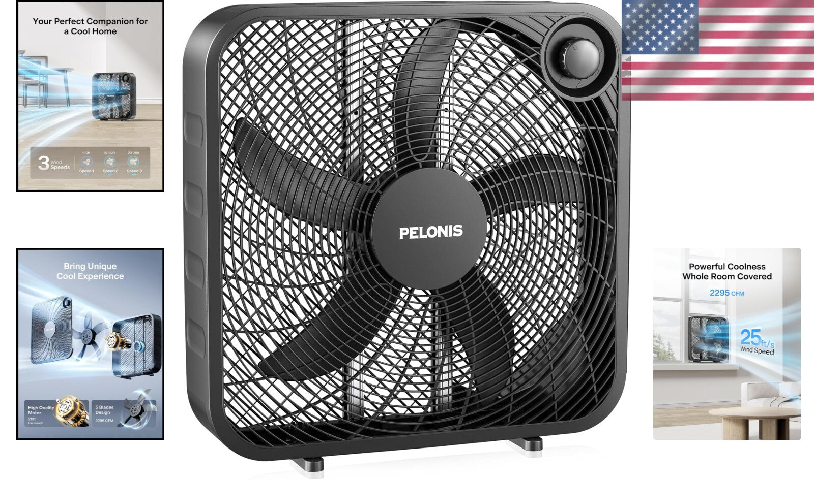 20 Inch Box Fan - Lightweight Portable Floor Fan with High Airflow 2295 CFM