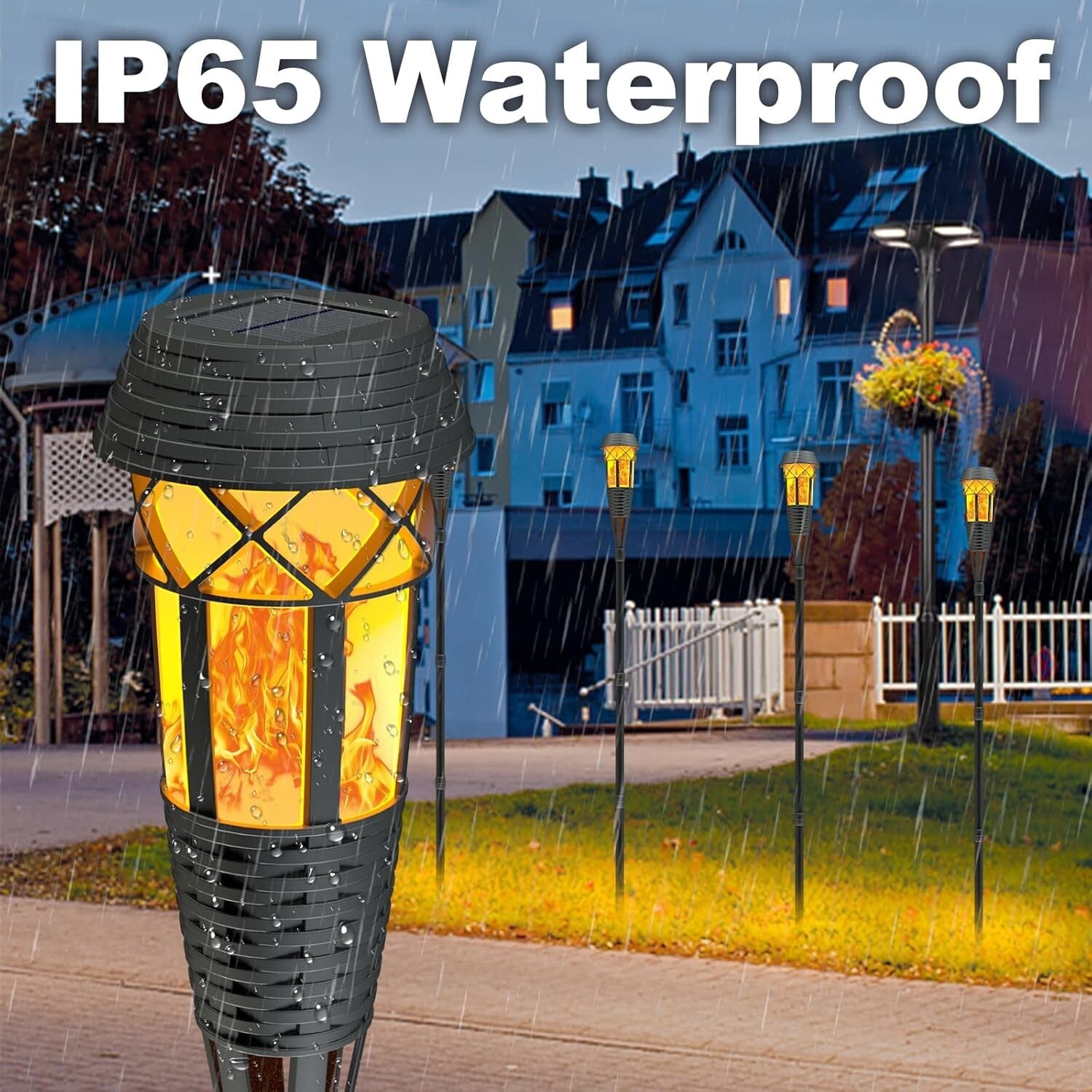 8 Count Set of Outdoor Waterproof Flickering Flame Solar Lights - Easy Install