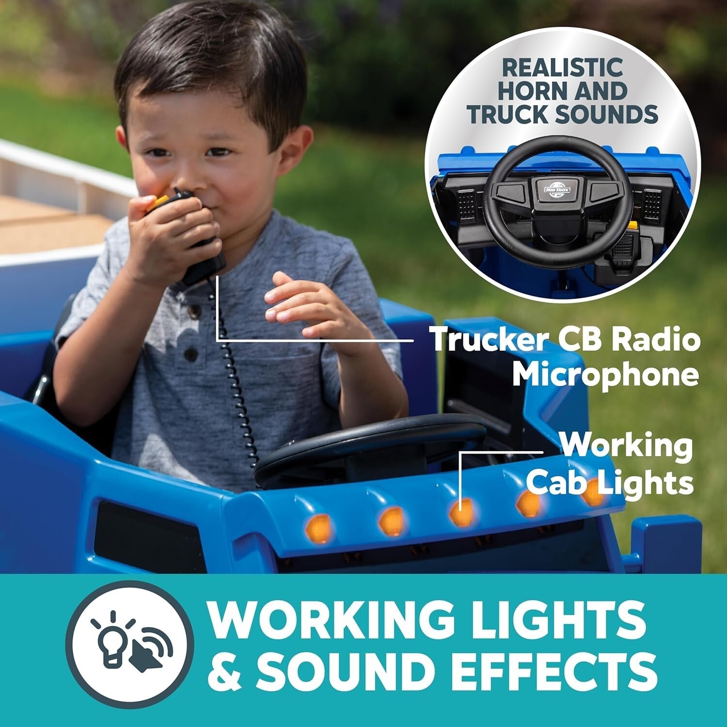 12V Kids Ride-On Semi-Truck with Detachable Trailer, Realistic Sounds & Lights