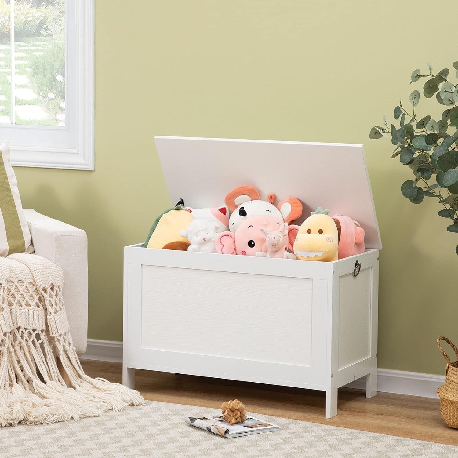 Elegant White Toy Chest Organizer - Easy Assemble Storage Bench, 220 lb Capacity
