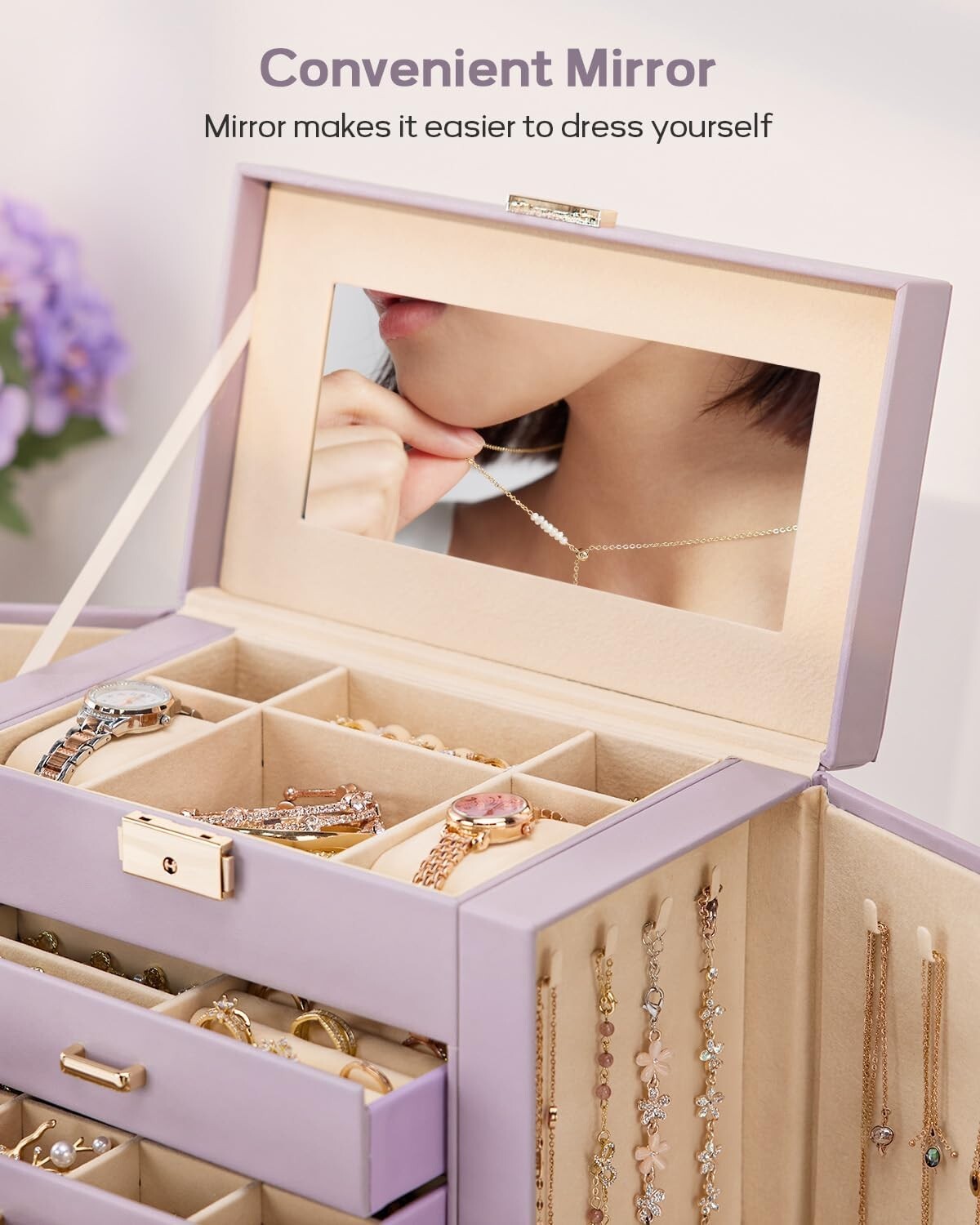 5-Layer Mirrored Jewelry Case with Lock - Luxe Storage for Accessories