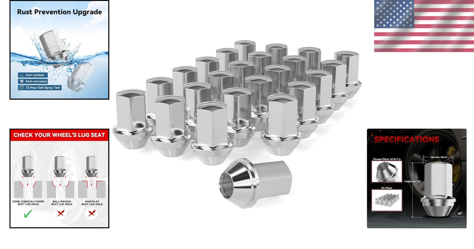 Premium 14x1.5 Pitch Acorn Seat Wheel Lug Nuts - 24pcs for Silverado/Sierra 1500