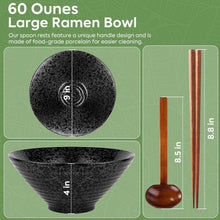 Load image into Gallery viewer, Authentic Japanese Ramen Bowl Set of 2 - 60 oz Ceramic with Spoons &amp; Chopsticks