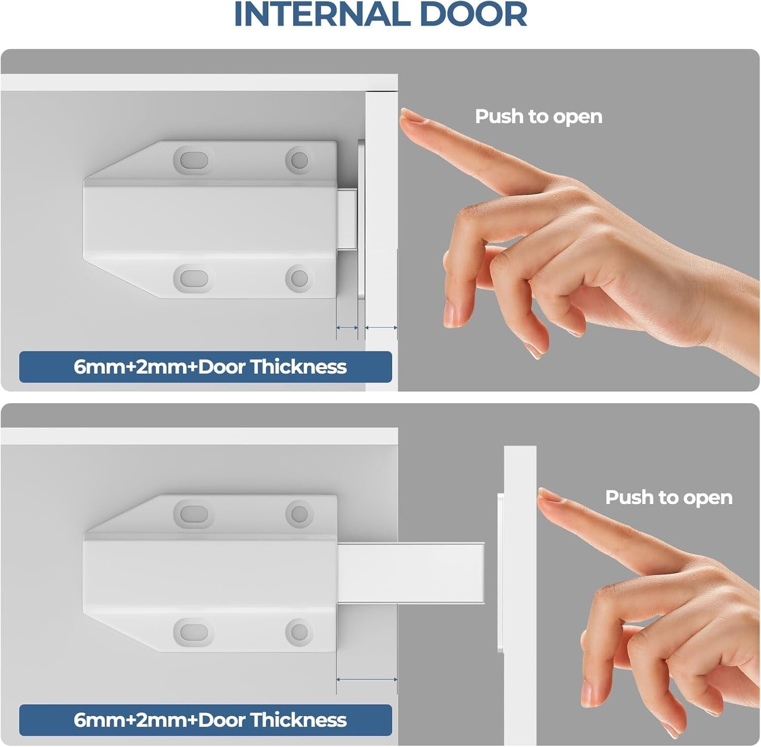 8-Pack Heavy-Duty Magnetic Push Latches - Nail-Free Installation for Clean Look
