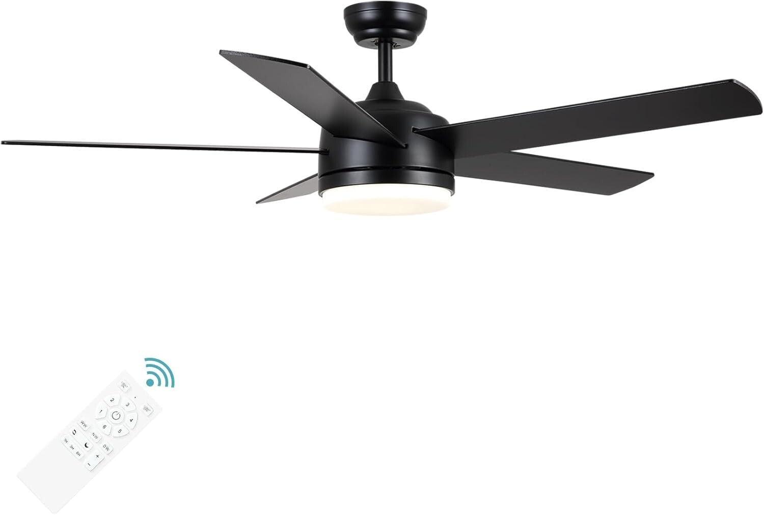 Dimmable LED Black Ceiling Fan with Remote Control - 3 Color Temperatures