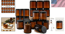 Load image into Gallery viewer, 24-Pack Amber Glass Jars with Airtight Black Lids - Perfect for Candle Making