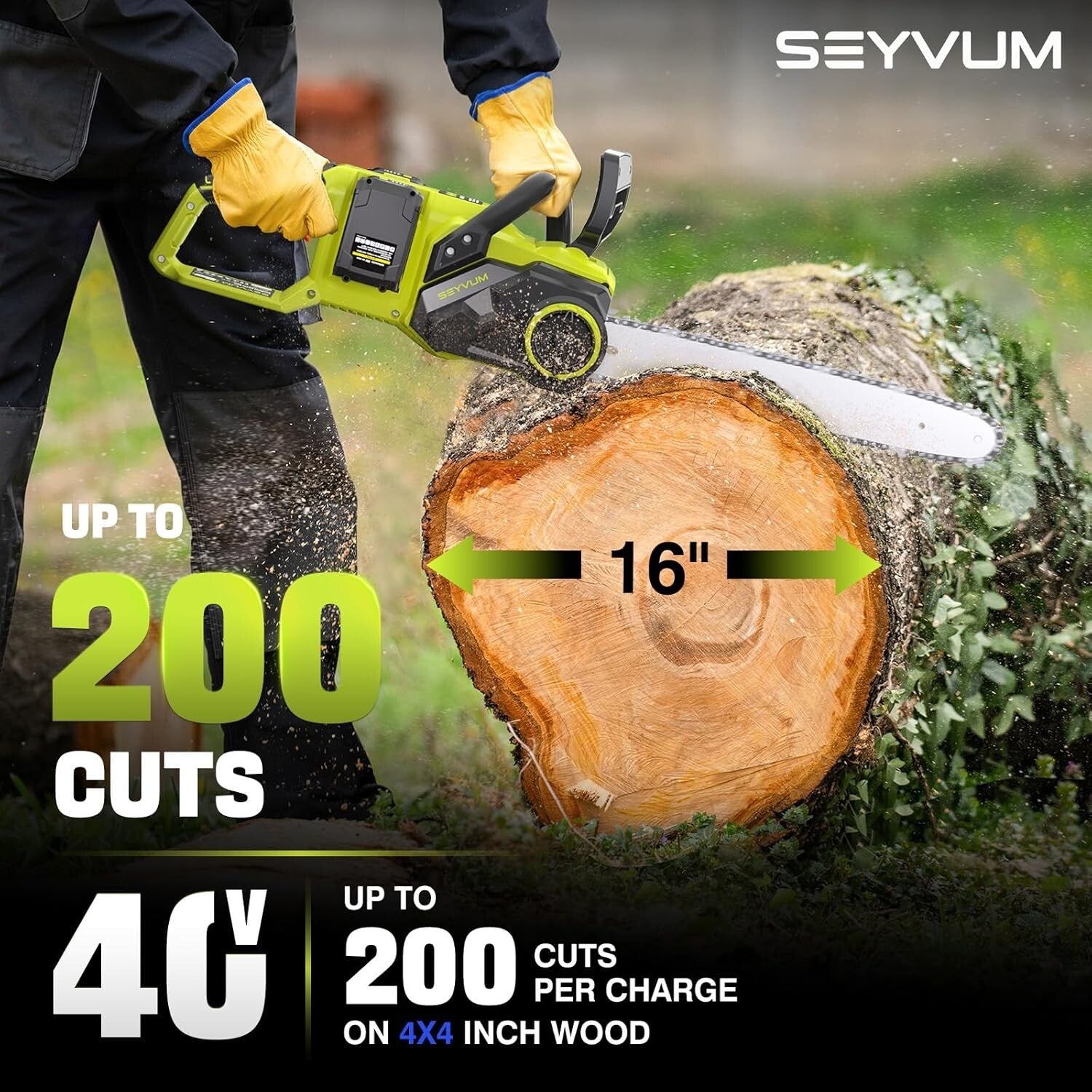 Effortless Cutting: 40V 16-Inch Chainsaw with Auto Oiling & Tool-Free Tensioning